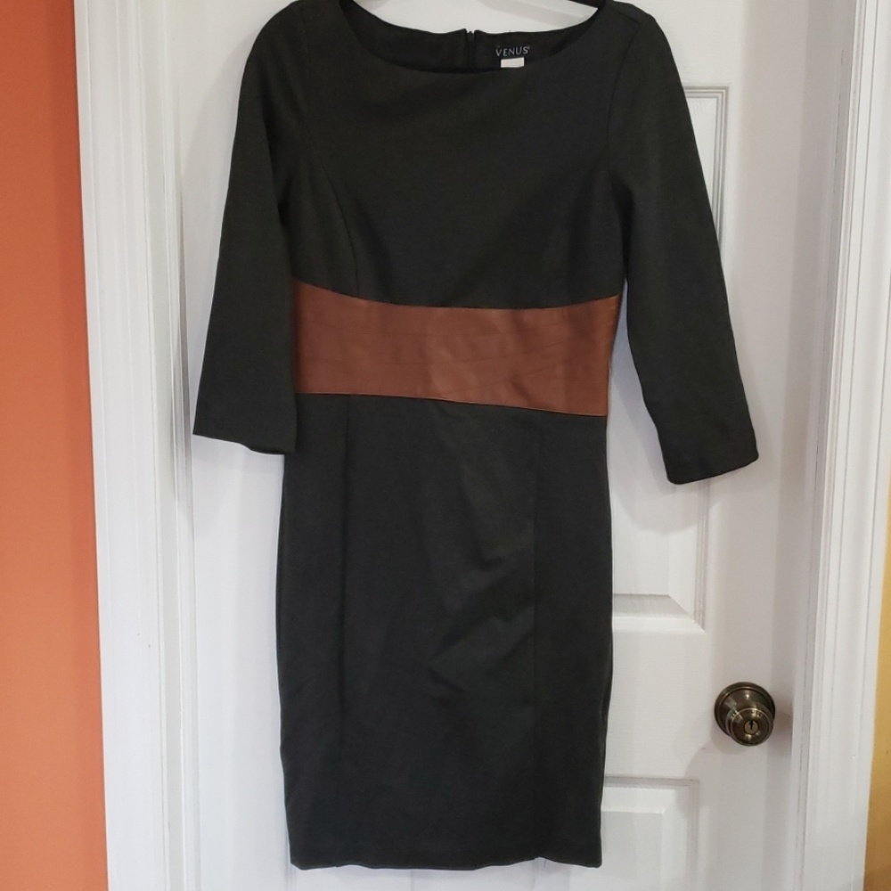Gray dress with faux leather